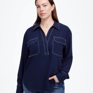 Women's Navy Utility Pocket Blouse - Unbranded